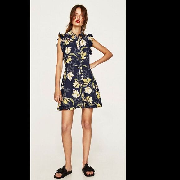 NEW ZARA Ruffle Shorts Romper Coquette CottageCore Peasant Floral Flare Jumpsuit - Picture 1 of 15